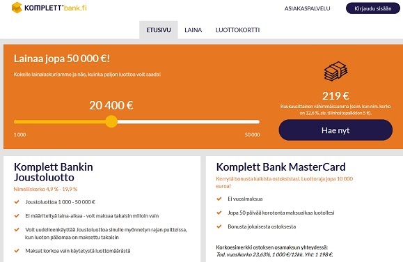 Komplett Bank pankkilaina