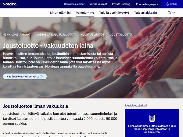 Nordea Joustoluotto on vakuudeton laina